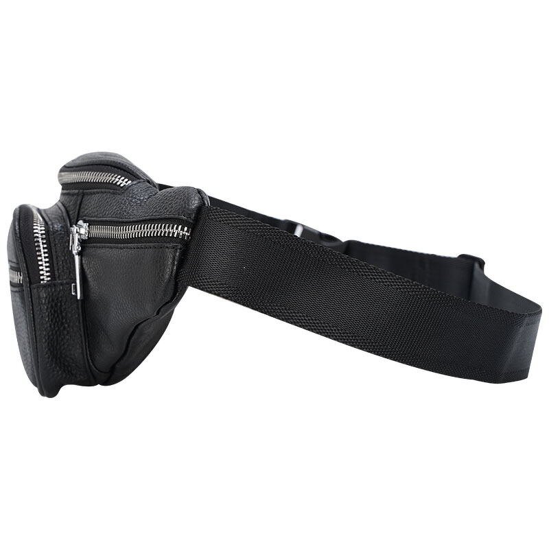 Leather Waist Bag Supplier - TIDING Black Full Grain Cowhide Bum Belt Bag Genuine