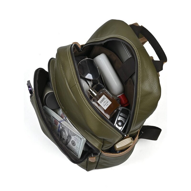 Leather Laptop Backpack Supplier - New Arrival Green and Black Full Grain Business