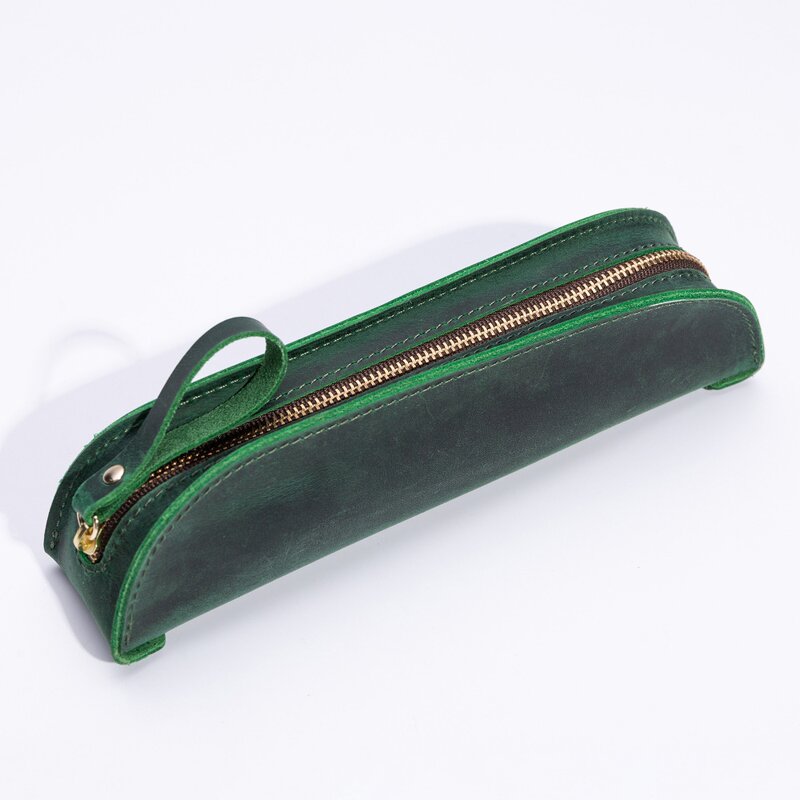 Leather Pen Pouch Supplier - TIDING Custom Logo Luxury Vintage Crazy Horse Zipper