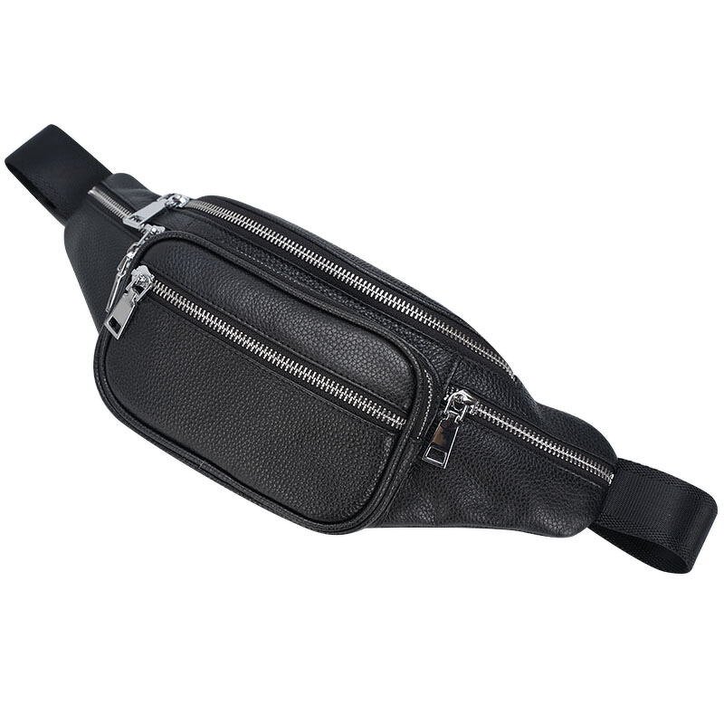 Leather Waist Bag Supplier - TIDING Black Full Grain Cowhide Bum Belt Bag Genuine