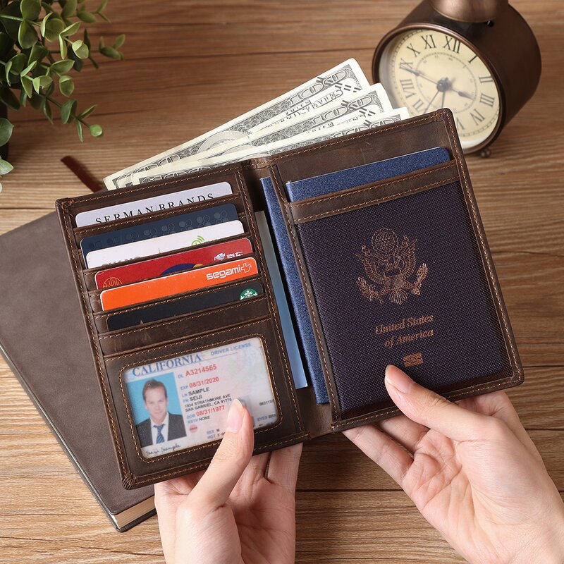 Leather Passport Wallet Manufacturer - Vintage Custom Logo Compass Pattern RFID