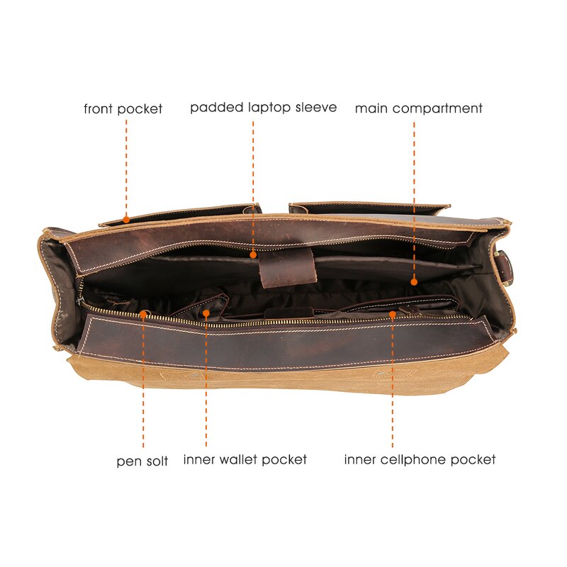 Leather Laptop Bag Supplier - High Quality Classic Design Real Large Capacity