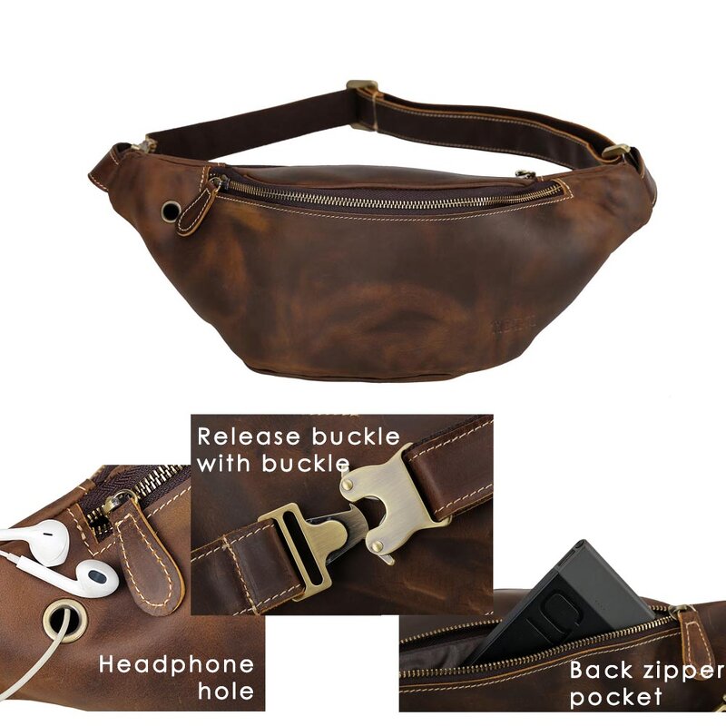 Leather Bum Bag Supplier - Wholesale Vintage Design Dark Brown Real Running