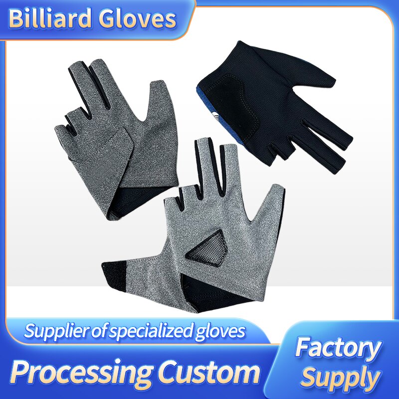 Billiard Gloves Factory - OEM/ODM Gray Soft Breathable 3 Finger Non-Slip for Man Woman