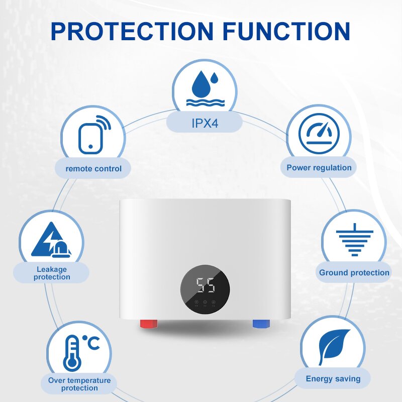 Tankless Electric Water Heater Manufacturer - Bulk 5.5kw Plastic LED IPX4 Geyser