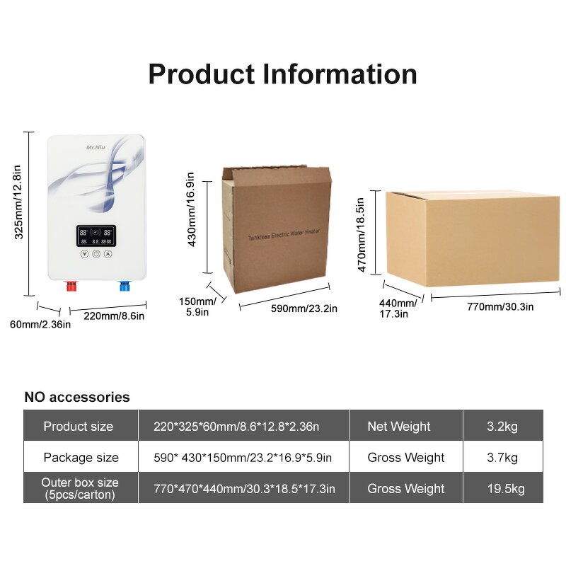 Electric Water Heater Factory - OEM/ODM 7kw-8.5kw Instant Tankless for Household