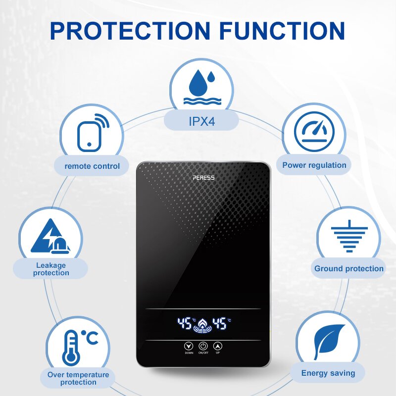 Electric Water Heater Manufacturer - Bulk 8500W 220V LED Tankless Plastic Geyser