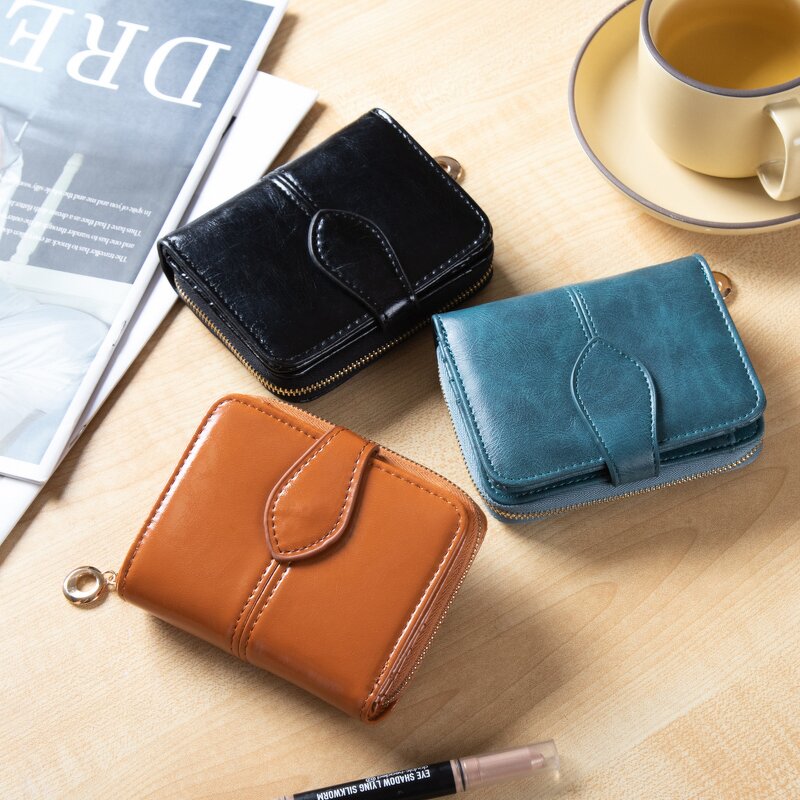 Women's Wallet Factory - OEM Wax Leather Multi Card Short Wallet