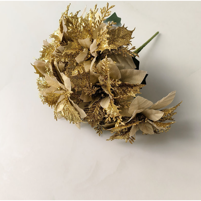 Christmas Ornaments Factory - OEM Artificial Poinsettia Flowers Glitter Bouquet