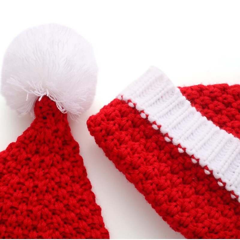 Santa Hat Factory - OEM Knitted Kids Toddler White Red Beanie Pom Ball