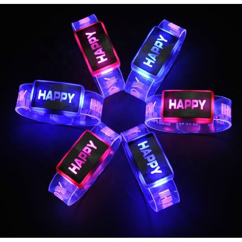 Led Bracelet Factory - OEM HAPPY Flashing Blinking Wristband Bangle