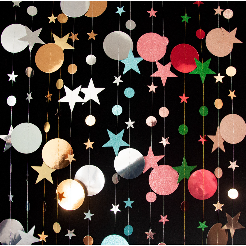 Star Garland Factory - OEM 4m Metallic Glitter Moon Circle Dot Streamers