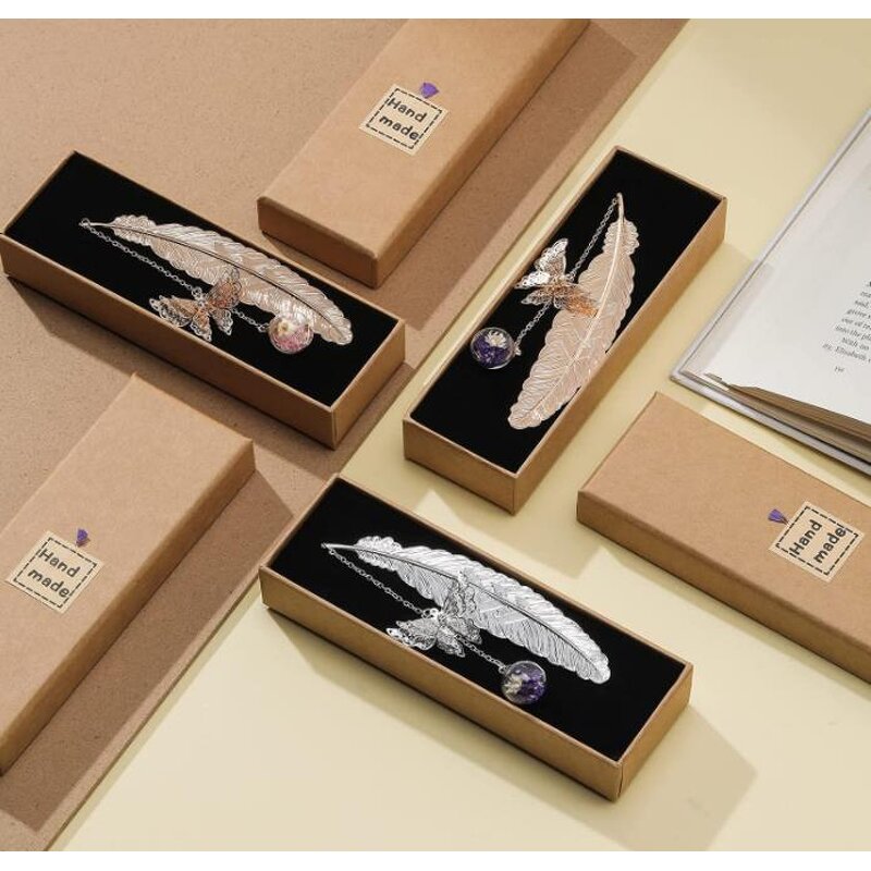 Metal Bookmark Factory - OEM Vintage Feather Butterfly Glass Ball Pendant