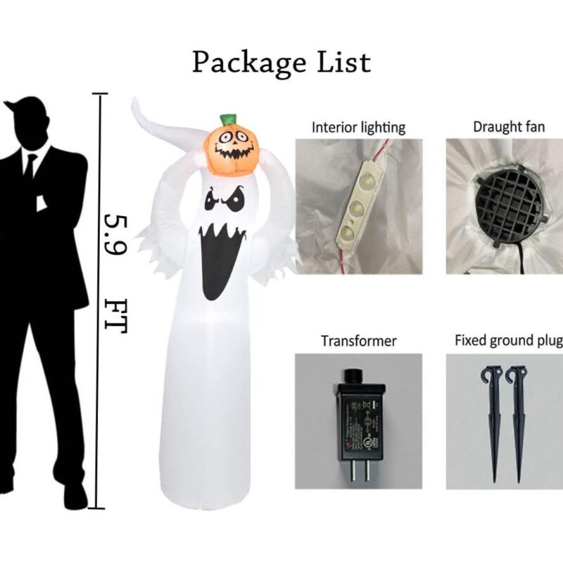 Inflatable Ghost Factory - OEM 5.9 Ft with Pumpkin Head Spooky Lawn Decor