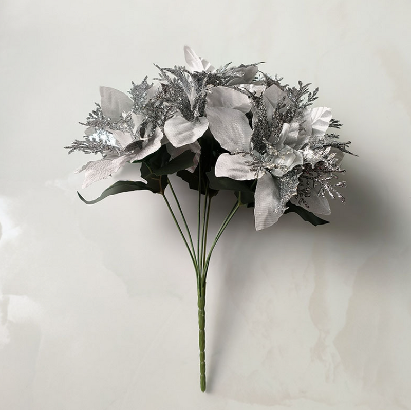 Christmas Ornaments Factory - OEM Artificial Poinsettia Flowers Glitter Bouquet