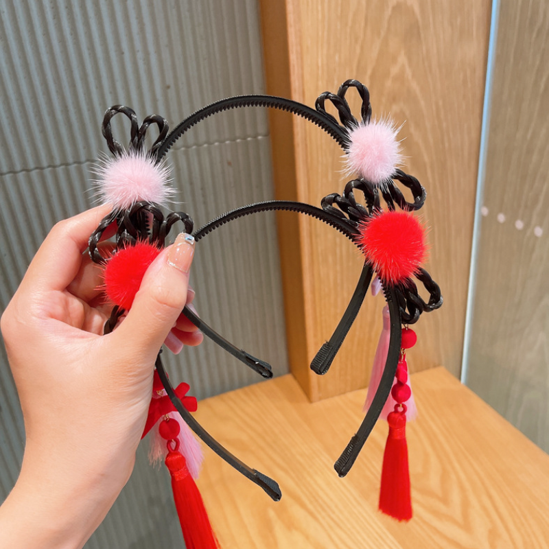 Hair Headband Factory - OEM Cute Pom Pom Ball Chinese New Year Hoop