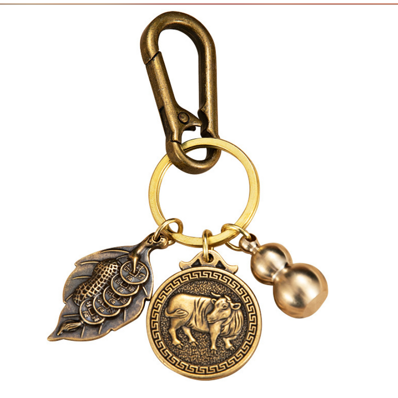 Feng Shui Keychain Factory - OEM Brass Lucky Leaf Fu Gourd Charms