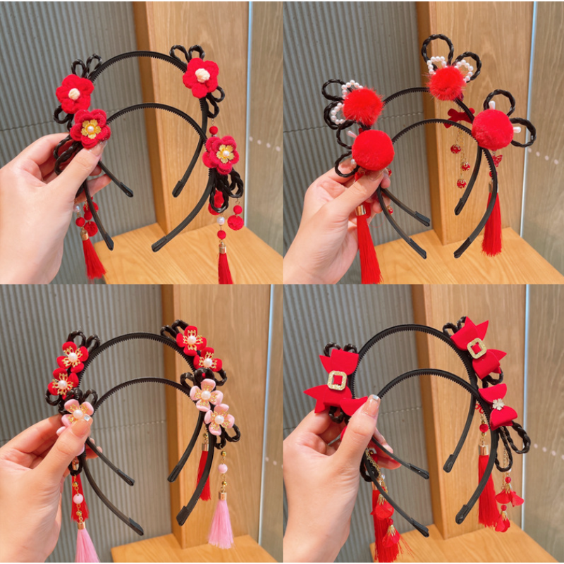 Hair Headband Factory - OEM Cute Pom Pom Ball Chinese New Year Hoop
