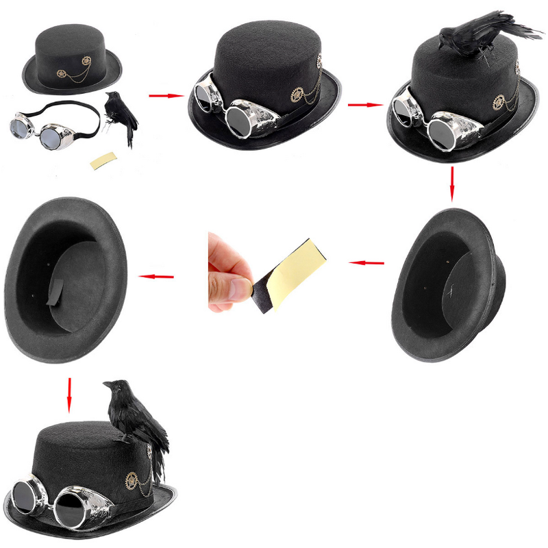 Steampunk Hat Factory - OEM Top Hats with Goggles Crow Bird Cosplay