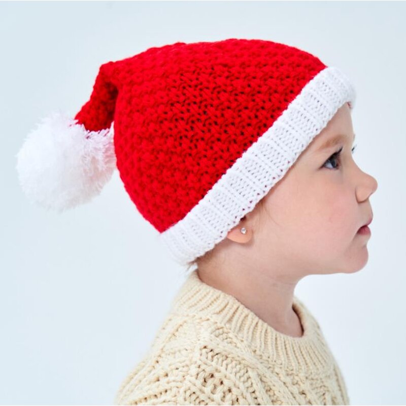 Santa Hat Factory - OEM Knitted Kids Toddler White Red Beanie Pom Ball