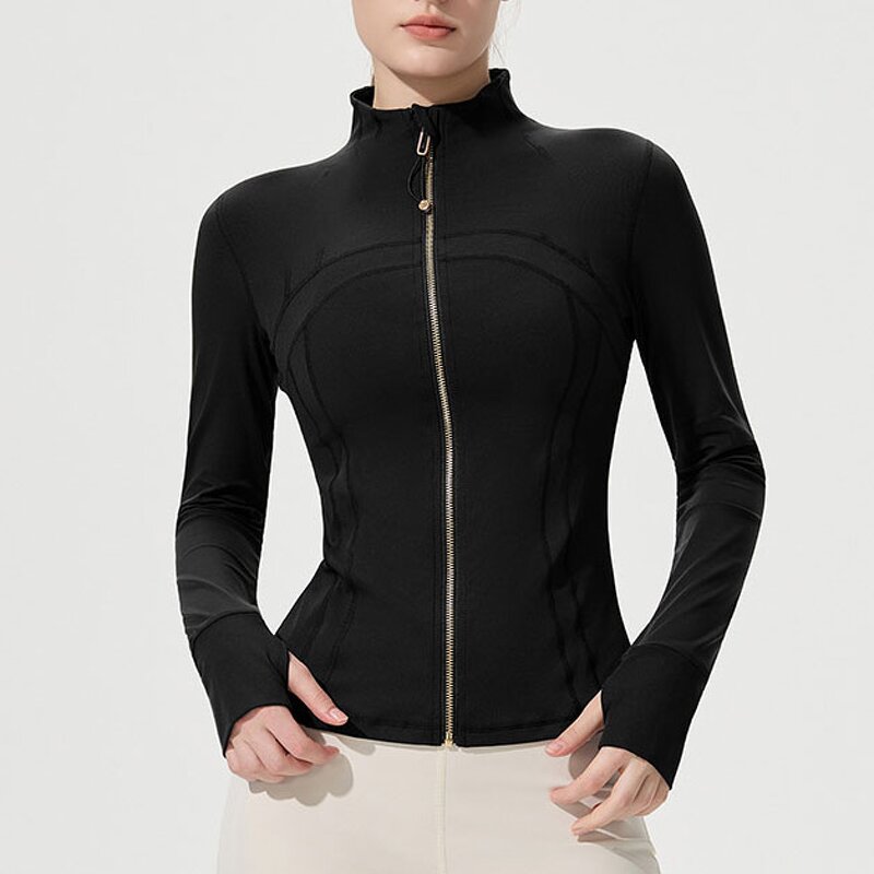 Workout Jacket Supplier - OEM/ODM Gold Zipper Seamless Breathable Nylon Spandex