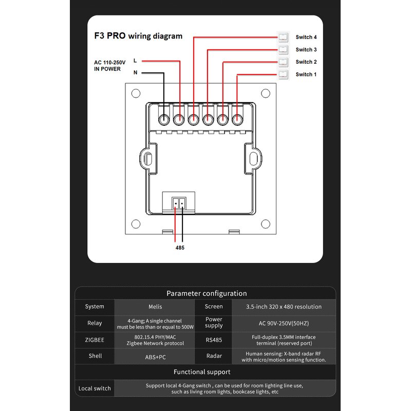 Smart Scene Switch Supplier - OEM/ODM F3-Pro 3.5 Inch Wifi Light Dimmer Touch Switch
