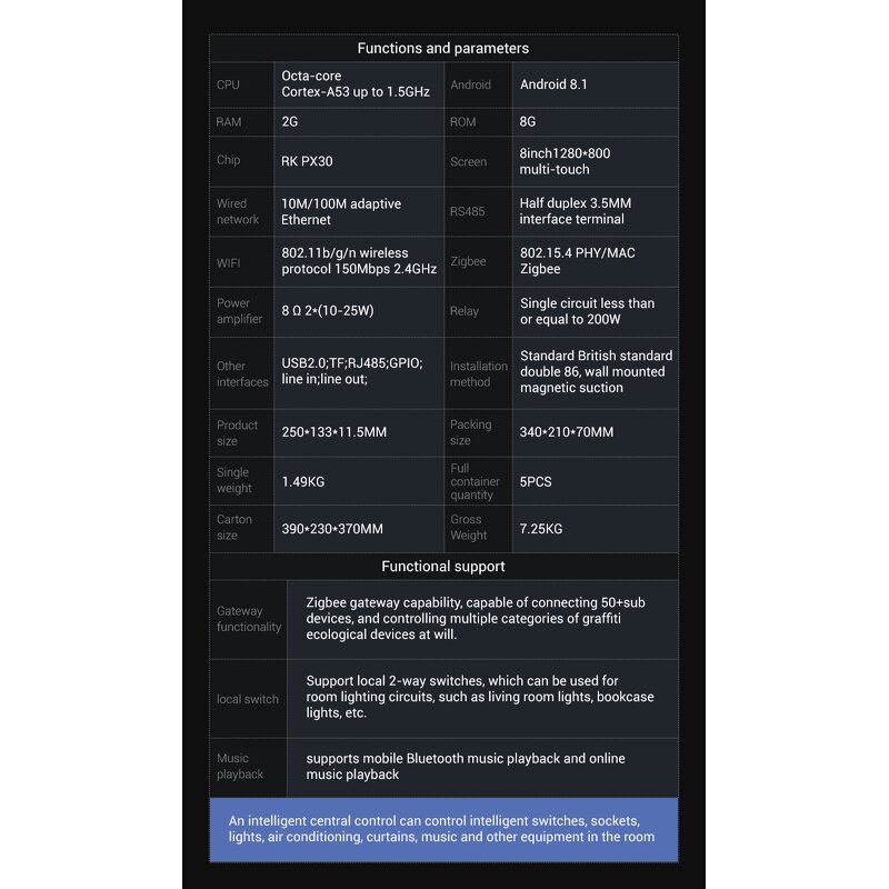 Central Control Panel Supplier - OEM/ODM 8 Inch Tuya Android Central Control Panel Music