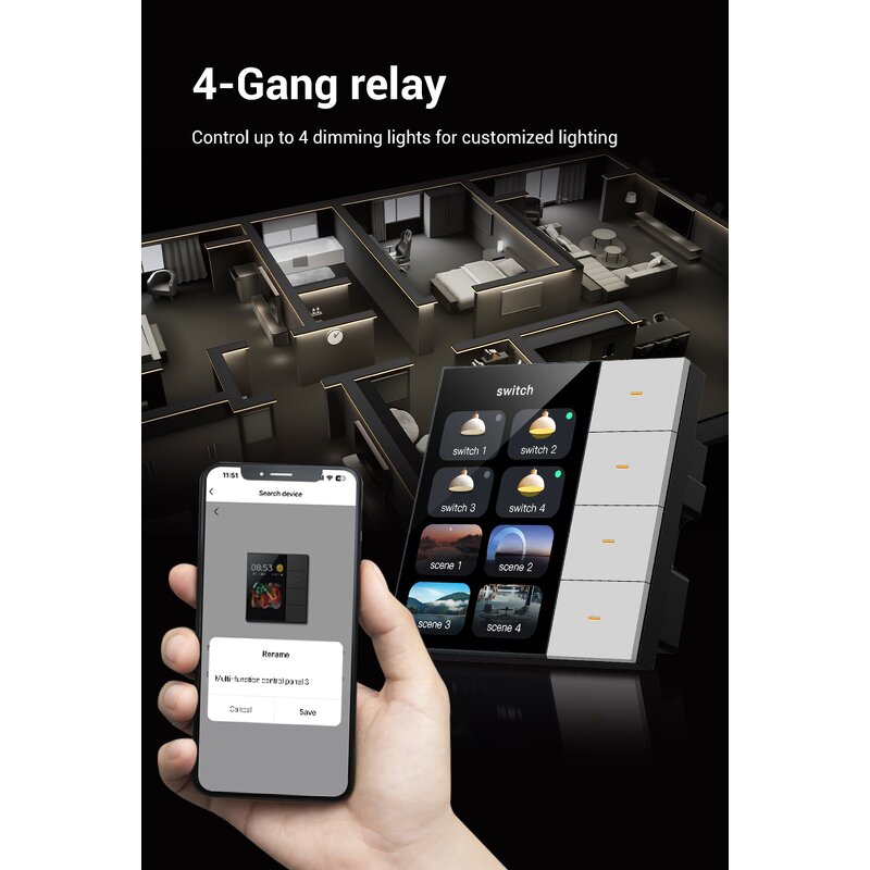Smart Switch Panel Supplier - OEM/ODM 3.5'' 4-Gang Relay Control Panel App Voice Timer