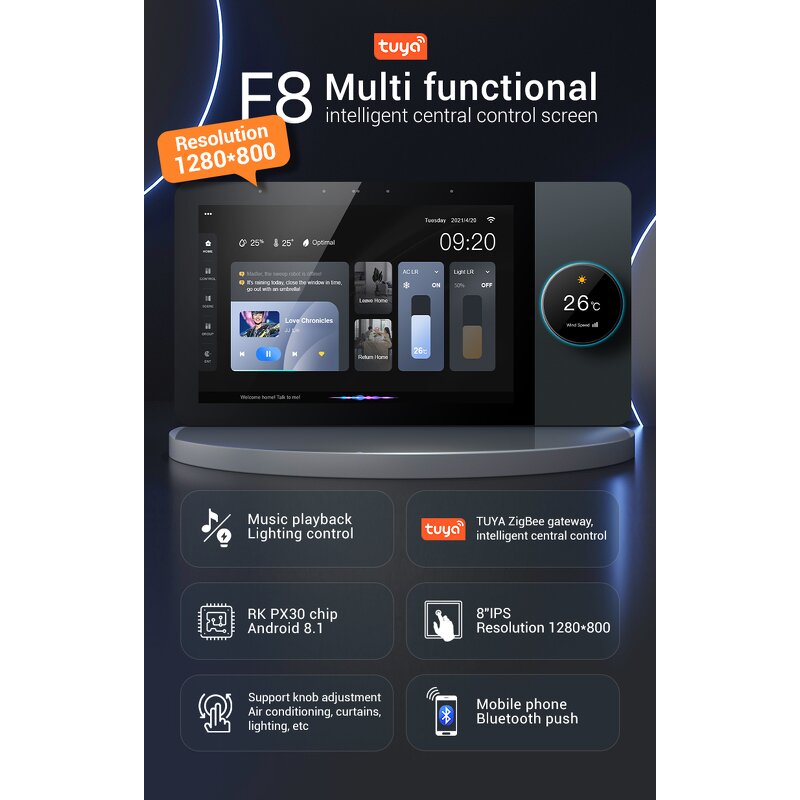 Central Control Panel Supplier - OEM/ODM 8 Inch Tuya Android Central Control Panel Music