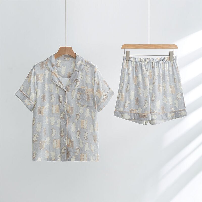 Women's Pajama Set Factory - OEM Bamboo Fiber Short Sleeve Shorts Printed Summer