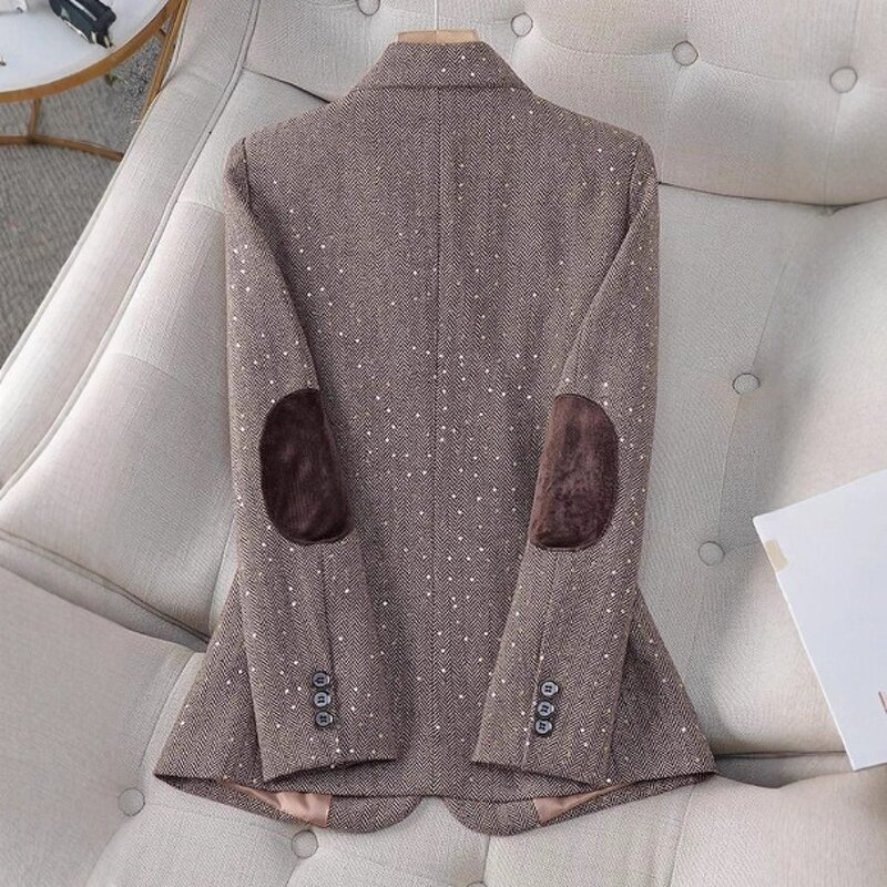 Women's Jacket Factory - OEM Fall Winter Sequin Korean Houndstooth Top Blazer