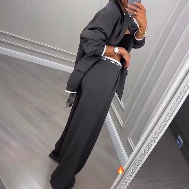 Women's Suit Set Factory - OEM Fall Gray Commuter Blazer Trousers 2-Piece