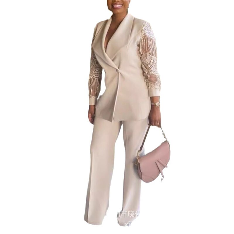 Women's Suit Set Factory - OEM Elegant Lace-Sleeve Blazer Pants Plus Size
