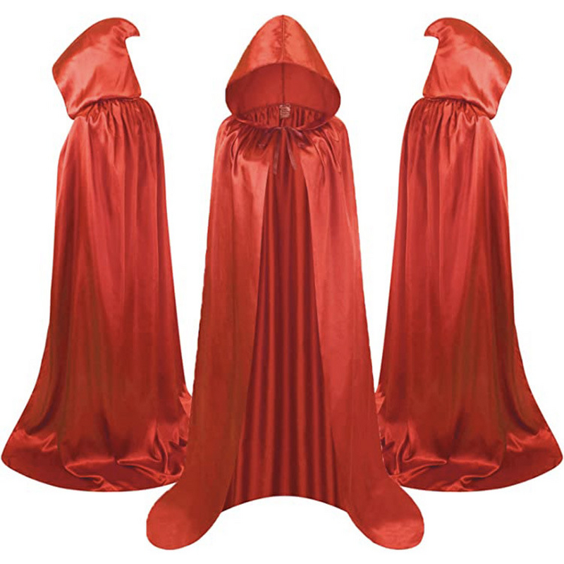 Halloween Cloak Factory - OEM Unisex Satin Stand-Up Collar Hooded Cape Costume