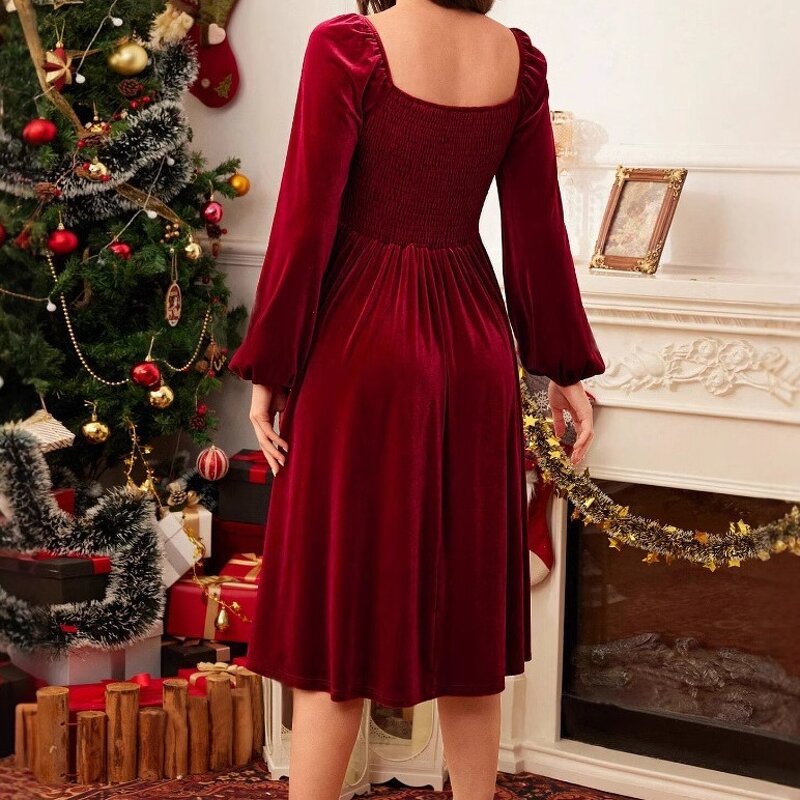 Women's Dresses Factory - OEM Vintage Elegant Christmas Party Cocktail Long Sleeve