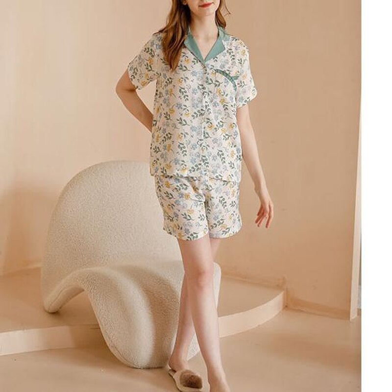 Women's Pajama Set Factory - OEM Bamboo Fiber Short Sleeve Shorts Printed Summer