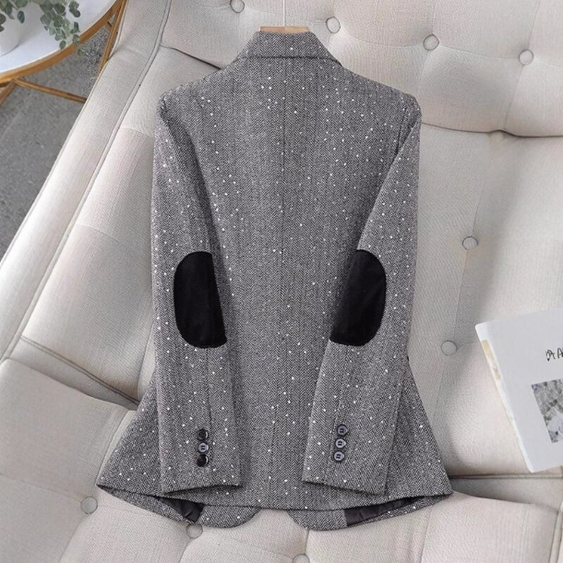 Women's Jacket Factory - OEM Fall Winter Sequin Korean Houndstooth Top Blazer
