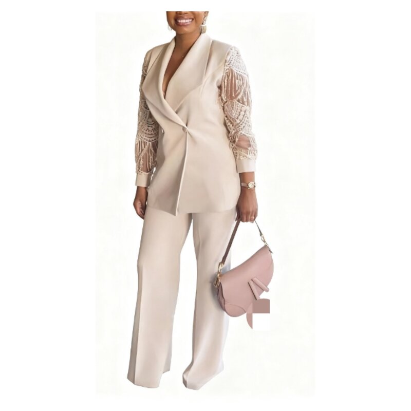 Women's Suit Set Factory - OEM Elegant Lace-Sleeve Blazer Pants Plus Size