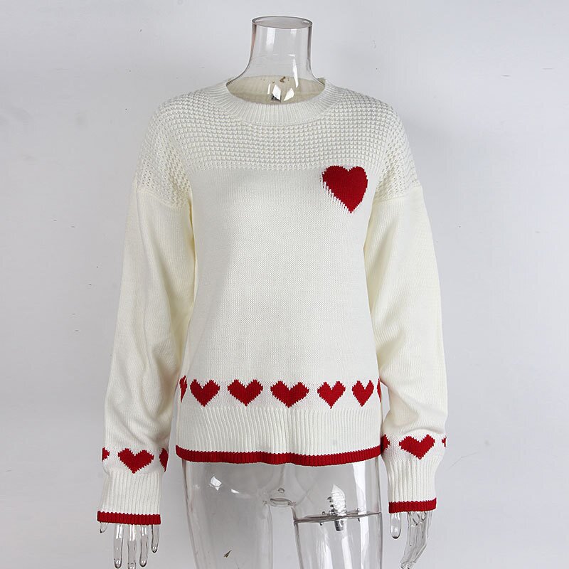 Women's Sweater Factory - OEM Fall Winter Couple Heart-Print Loose Crew Neck Pullover