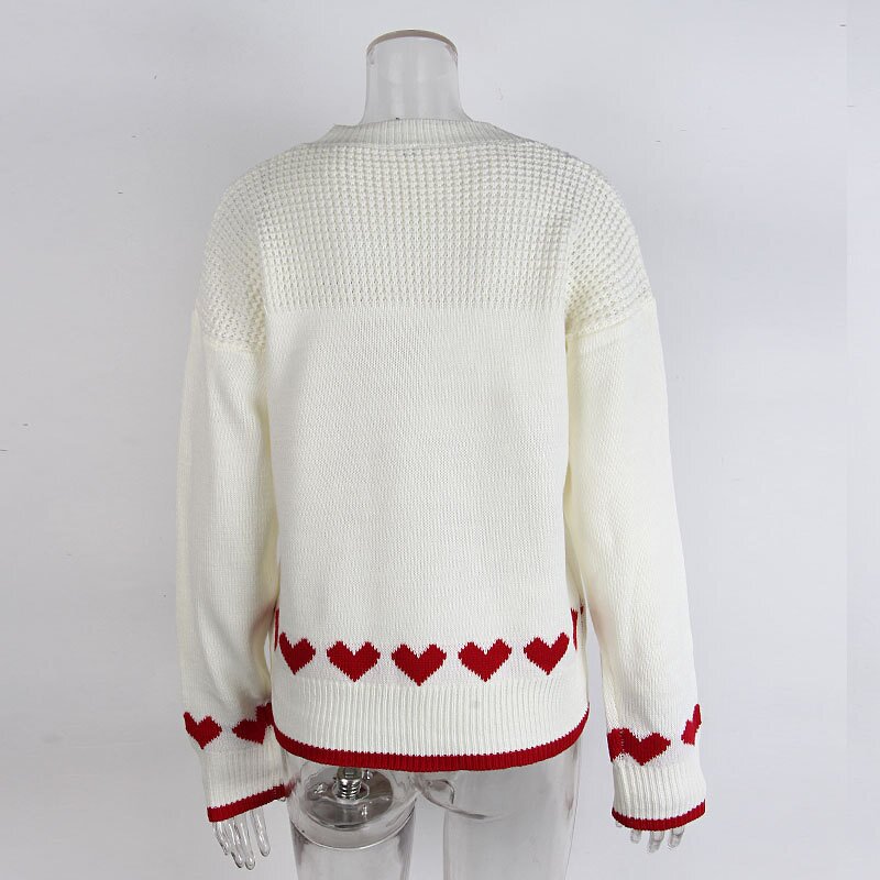 Women's Sweater Factory - OEM Fall Winter Couple Heart-Print Loose Crew Neck Pullover