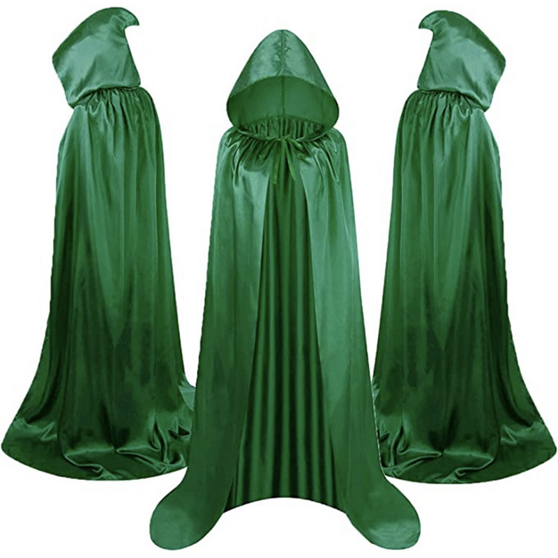 Halloween Cloak Factory - OEM Unisex Satin Stand-Up Collar Hooded Cape Costume
