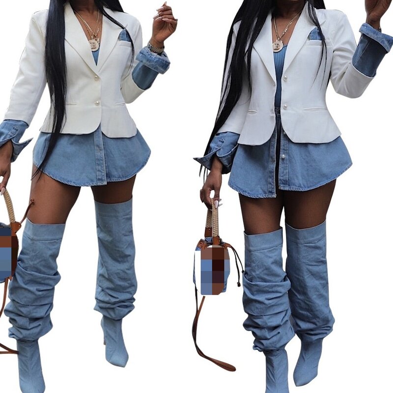 Women's Blazer Factory - OEM Casual Denim Patchwork Suit Jacket