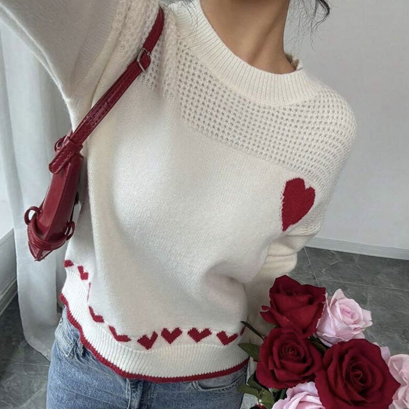 Women's Sweater Factory - OEM Fall Winter Couple Heart-Print Loose Crew Neck Pullover