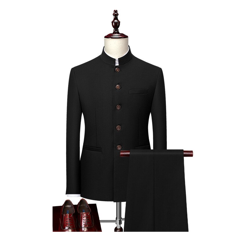 Men's Suit Set Factory - OEM Stand-Up Collar Zhongshan Jacket Trousers Business