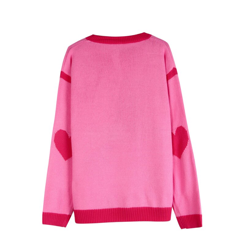 Women's Sweater Factory - OEM Fall Winter Color-Blocked Heart Round Neck Knit Top
