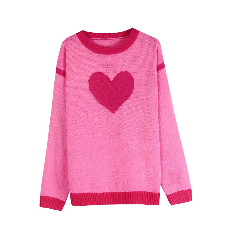 Women's Sweater Factory - OEM Fall Winter Color-Blocked Heart Round Neck Knit Top