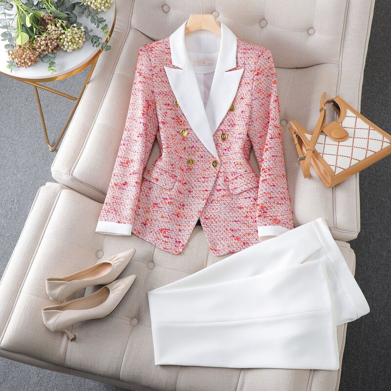 Women's Suit Set Factory - OEM Elegant Premium Print Blazer Trousers Professional