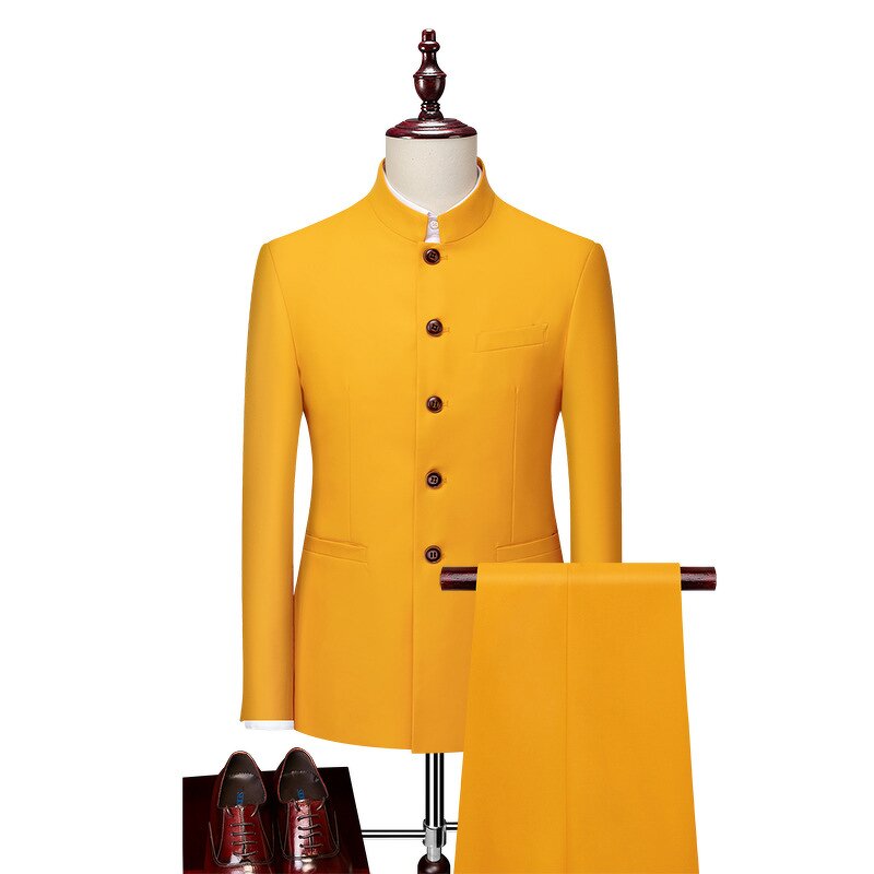 Men's Suit Set Factory - OEM Stand-Up Collar Zhongshan Jacket Trousers Business