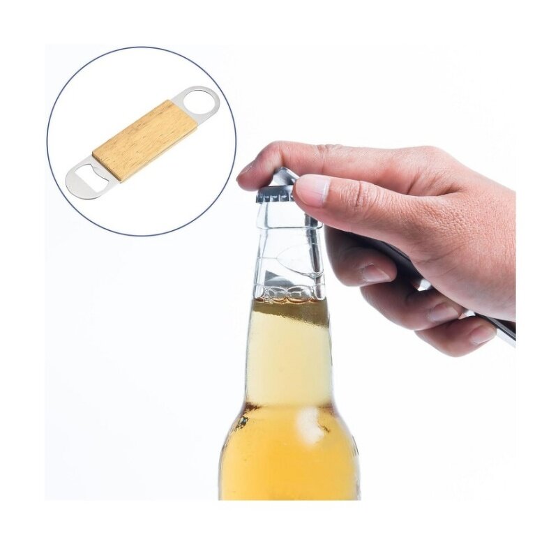 Bottle Opener Factory - Bulk 6pcs Stainless Steel with Wooden Handle