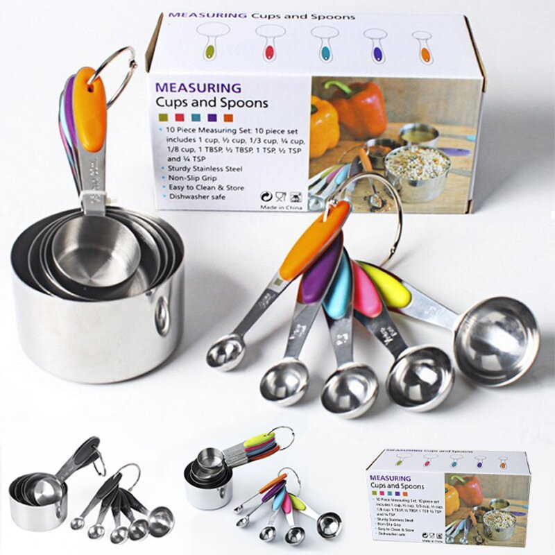 Measuring Cups Set Factory - OEM 2025 New Eco-Friendly 10pcs Colorful Stainless Steel